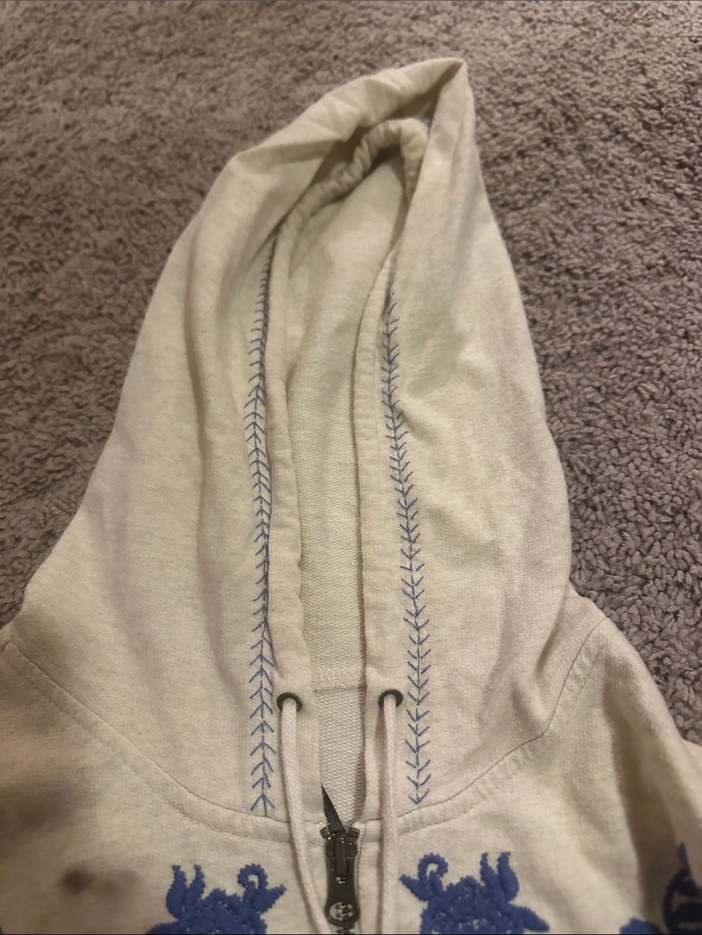 Free People Cream Zip Hoodie with Blue Floral Embroidery - Picture 3 of 5